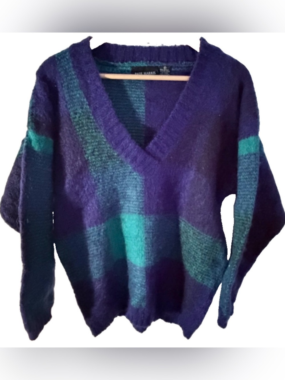 Paul Harris Retro Grandpa Sweater Womens Medium Wool Mohair Blend Plaid Oversize